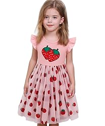 Little Girl Strawberry Tulle Dress Flutter Sleeve