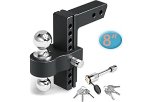 Adjustable Trailer Hitch, NenNicht Aluminum 8 Inch Drop Hitch Fits 2" Receiver, 12,500 LBS GTW, 2" and 2-5/16" Chrome Plated Steel Tow Balls, Tow Hitch Ball Mount 2 Anti-Theft Locking Pins- Black