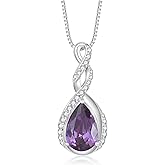 Fahonie 925 Sterling Silver Birthstone Necklace for Women,Infinity Teardrop Cubic Zirconia Pendant Necklace Anniversary Birthday Jewelry Gift for Women Wife Friend 18"+2" Chain