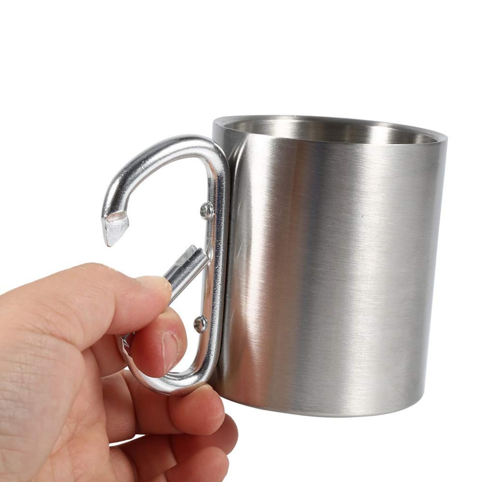 KSTE Camping Mugs, Camping Cup, Stainless Steel Portable Mug with Carabineer Handle, Camping Cup for Travel Camping Hiking Outdoor Sports Water Office School