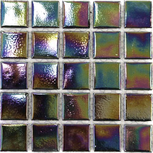 Lustre 2cm x 2cm Iridescent vitreous Glass Tiles - Strip of 75 Tiles (Black)