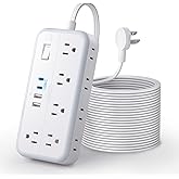 Flat Extension Cord 25 FT, NTONPOWER Surge Protector Power Strip, 10 Widely Outlets with 4 USB Ports (2 USB C), 3 Side, Overl