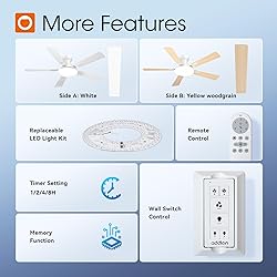 addlon Ceiling Fans with Lights, 52 inch Flush