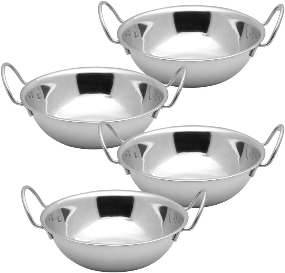 Kosma Set of 4 Premium Stainless Steel Balti Serving Dishes, Size 17 cm Elevated Rim Amazon