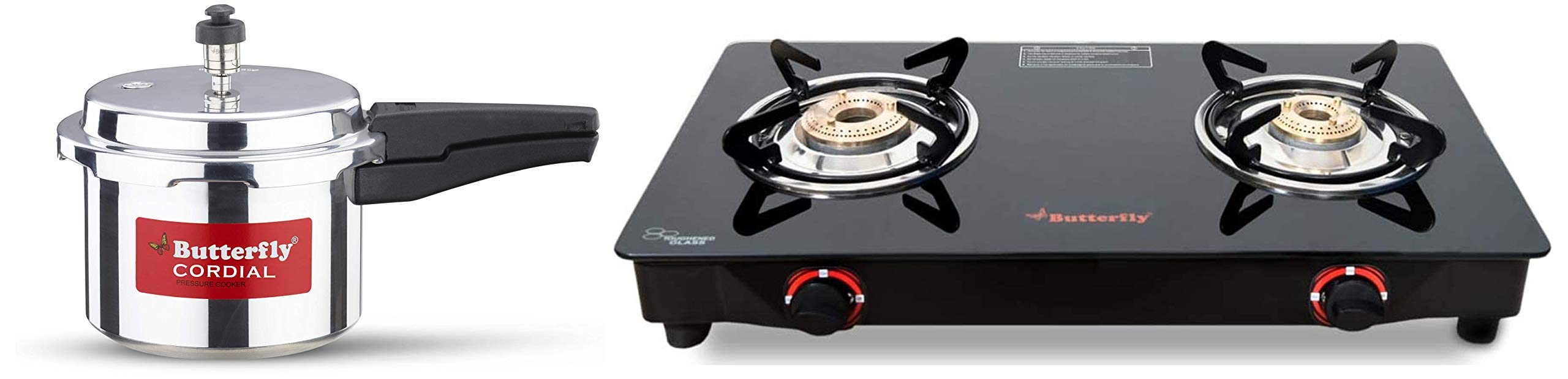 Buy Butterfly Smart Glass 2 Burner Stove, Black & Cordial Aluminium Non Induction Pressure
