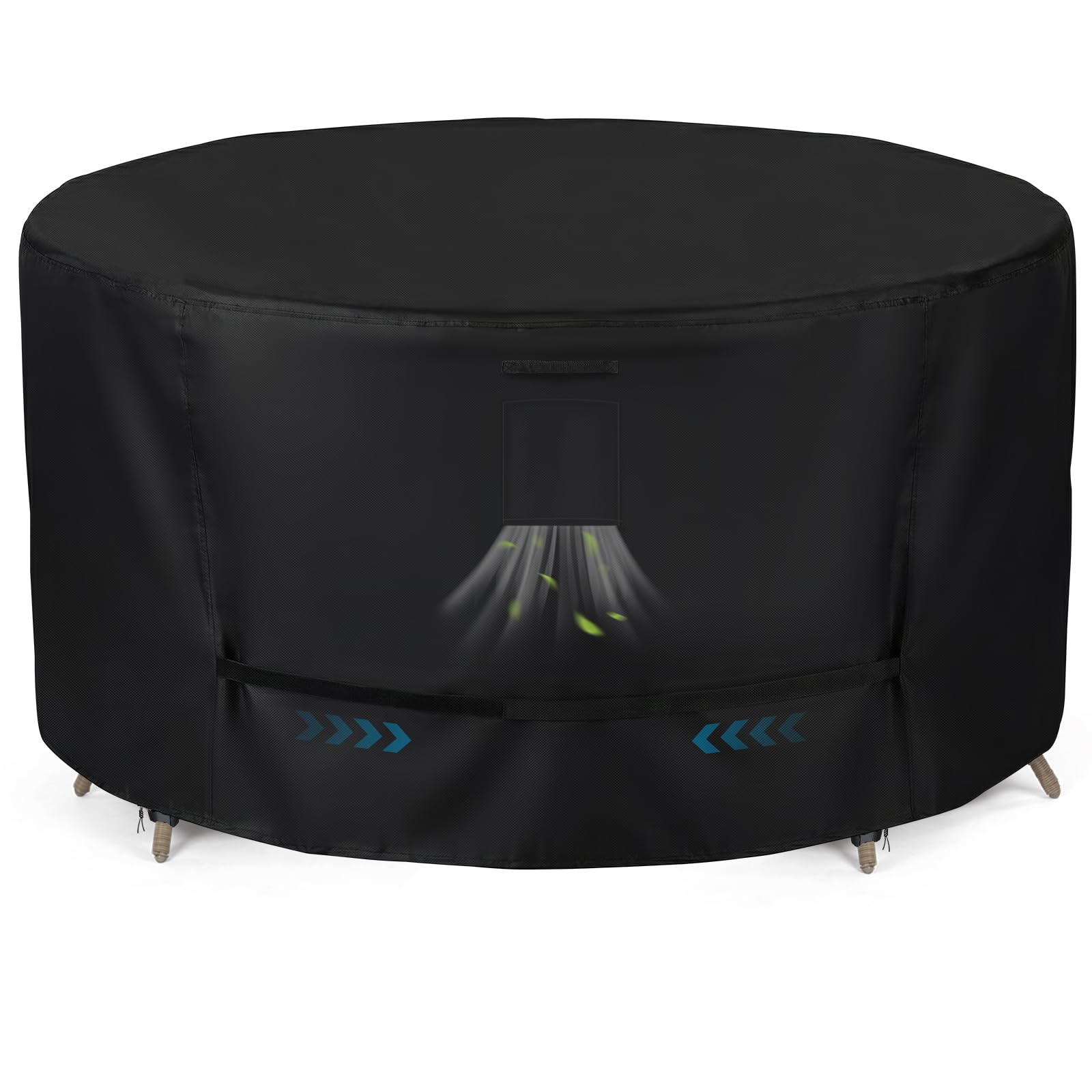 GARPROVM Garden Table Cover, Garden Furniture Cover Round Table with Vent, Handle, Strap, Buckle, Drawstring, 420D Oxford Patio Table Cover Waterproof, Windproof, Anti-UV (Black, 190x80cm)