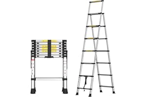 VANDISE Ladder Aluminum 6+7 Step Ladder with Anti-Slip Wide Pedal, 8FT A Frame Ladder Folding Step Stool Step Ladder for Stairs Home Outdoor Work, Lightweight-Portable, 330lbs-Capacity, Silver EN131