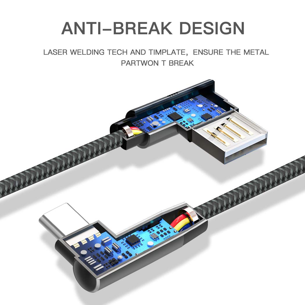 Short USB C Cable, AOJI 4pack [0.5ft/1ft] 90 Degree Right Angle USB A to Type C Fast Charger Braided Cord Compatible for Samsung Galaxy S10 S9 Plus S8 Note 9 8 LG G8/7 V40 V20 V30 G6 G5 2018 iPad Pro