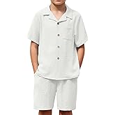 Arshiner Boys 2 Pieces Summer Beach Outfits Short Sleeve Button Down Shirts and Shorts Vacation Texture Sets for Kids