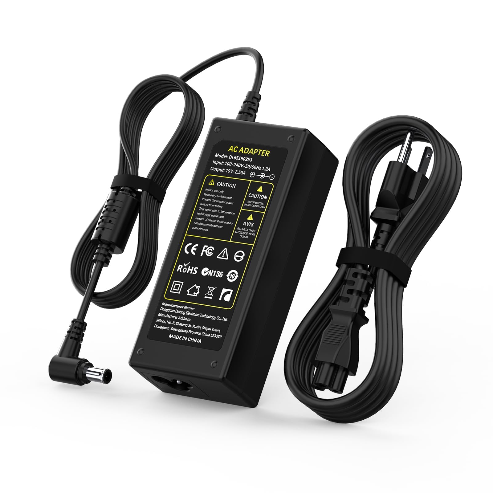 Photo 1 of 19V 48W Power Cord 6.5×4.4 mm,Compatible with LG UltraWide/4K IPS/LED: 24MK600-B,24MP59G-P,27UL500-W,27GL83-B,25UM57,25UM58,34UM68,26LN4500,24LJ4540