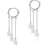 Sterling Silver Star Tassel Dangle Hoop Earrings - Elegant Drop Earrings for Women
