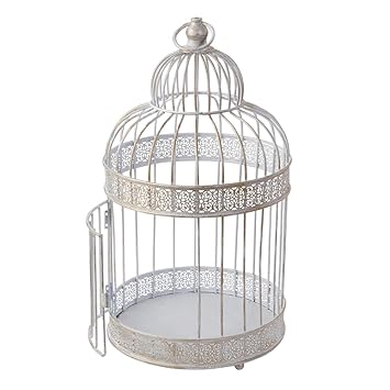 Mopec Vogelkäfig, Stahldraht, Weiß Antik-Optik, 18 x 18 x 37 cm