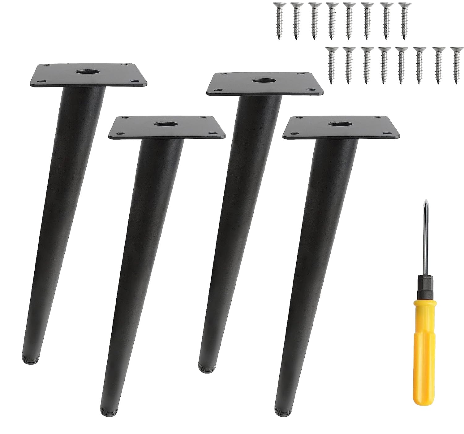 Toolzia 4Pcs 12" Metal Oblique Furniture Legs 30cm,Cone Cabinet Legs Stainless Steel Table Legs No-Slip Silent for Diy Furniture, Sofas, Cabinets (Black)