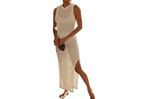 Bsubseach Crochet Swim Coverup Sleeveless Knitted Cover Up Dress