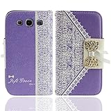 Suppion 1pc Brand New Ladies' Flip Wallet Leather Case Cover for Samsung Galaxy S3 I9300 (Purple)