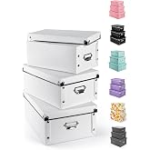 XUCHUN Decorative Storage Box with Lids,Set of 3 Waterproof Foldable Plastic Box Multiple Sizes for Shelves/Office/Bedrooms（White）