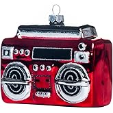 Set of 2 Hand Blown Glass Boombox Music Ornaments for Christmas Tree Decorations, Cute Nostalgic 80s Boom Box Radio Cassette Player Blown Glass Christmas Ornaments