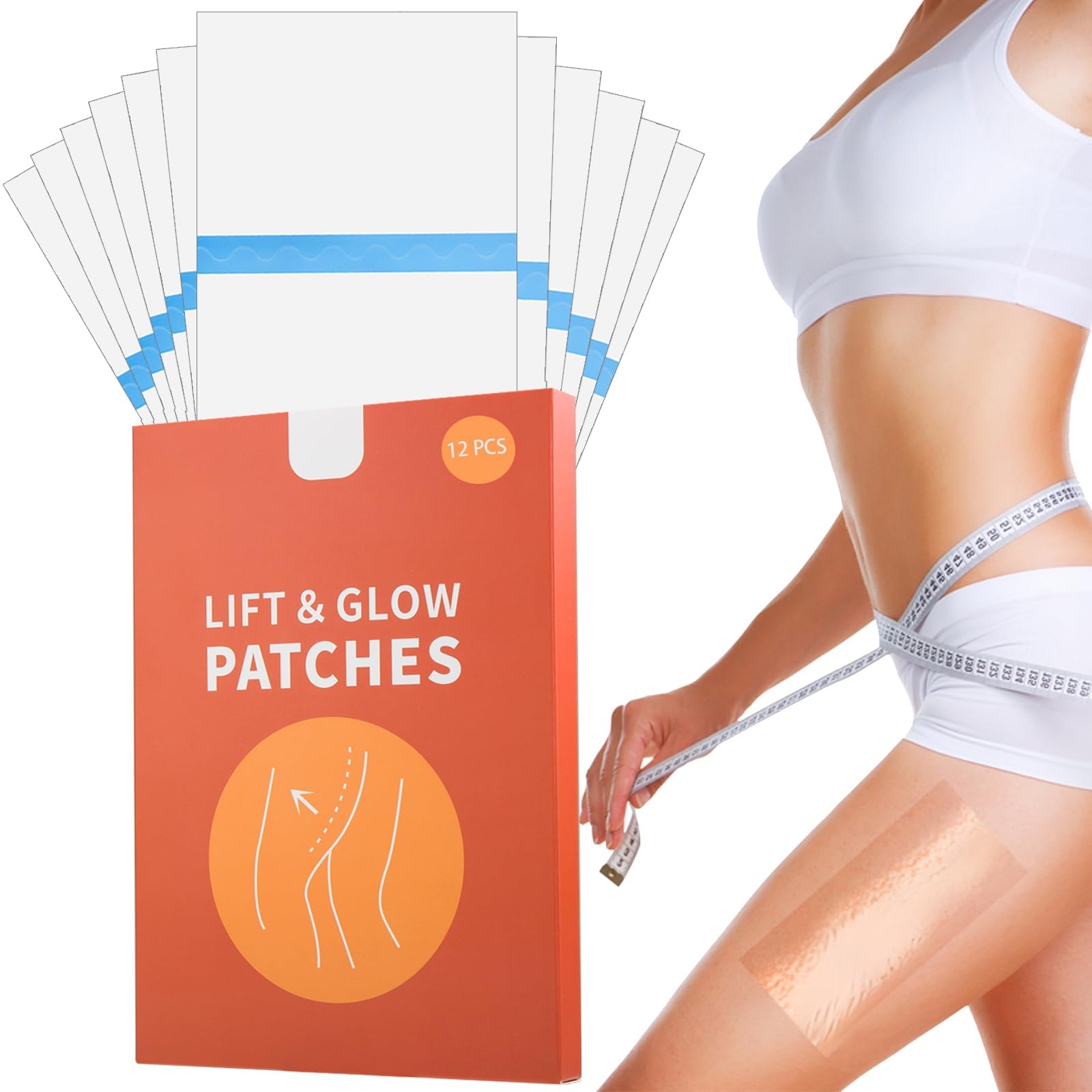Photo 1 of 12 Pcs Hey-Nip Thigh Lifting Tape, Large Lift and Glow Patches Legs for Sagging Skin, Invisible Waterproof Adhesive Body Tape, Transparent Anti-Chafing Skin Lifting & Firming (4.8 x 7 Inch)