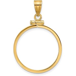 Jewelry Stores Network 22mm Coin Bezel Pendant in 14k Yellow Gold, Screw Top Frame, Reeded Edge Coin Bezels for Necklace