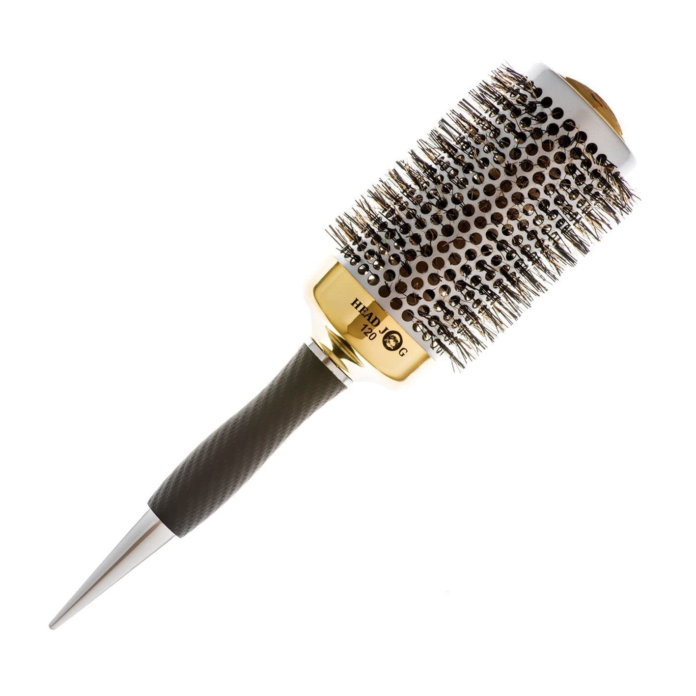 Head Jog 120 Gold Thermal Ceramic Radial Hair Brush. Round Barrel Hairbrush For Blow Dry, Curling & Styling. Ceramic Coated Barrel Brush With Boar & Nylon Bristle. Great For Frizz Free Styles. 53mm