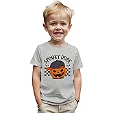 MODNTOGA Toddler Baby Boy Halloween Pumpkin Graphic T-Shirt Spooky Dude Letter Print Tee Tops Short Sleeve Cute Fall Clothes