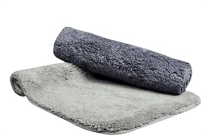 Natura Living Solid 2 Piece Cotton Bath Mat - 16x24, Charcoal and Grey