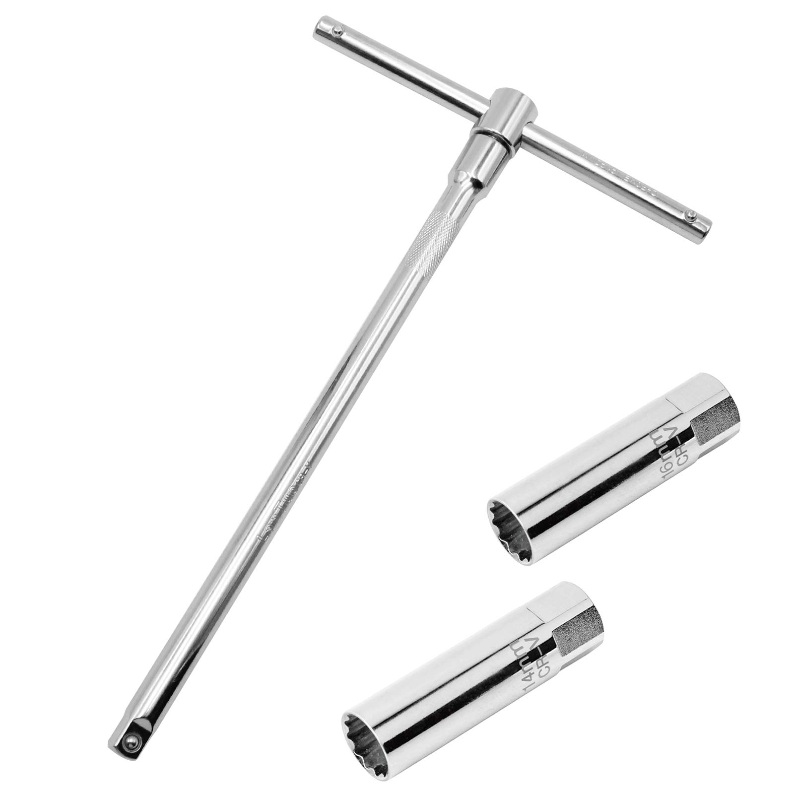 YunBey Spark Plug Wrench Remover Installer Tool Set, 12-Point Removal Tool 3/8 inch 14 mm & 16 mm Adjustable T-Wrench Drive Torque