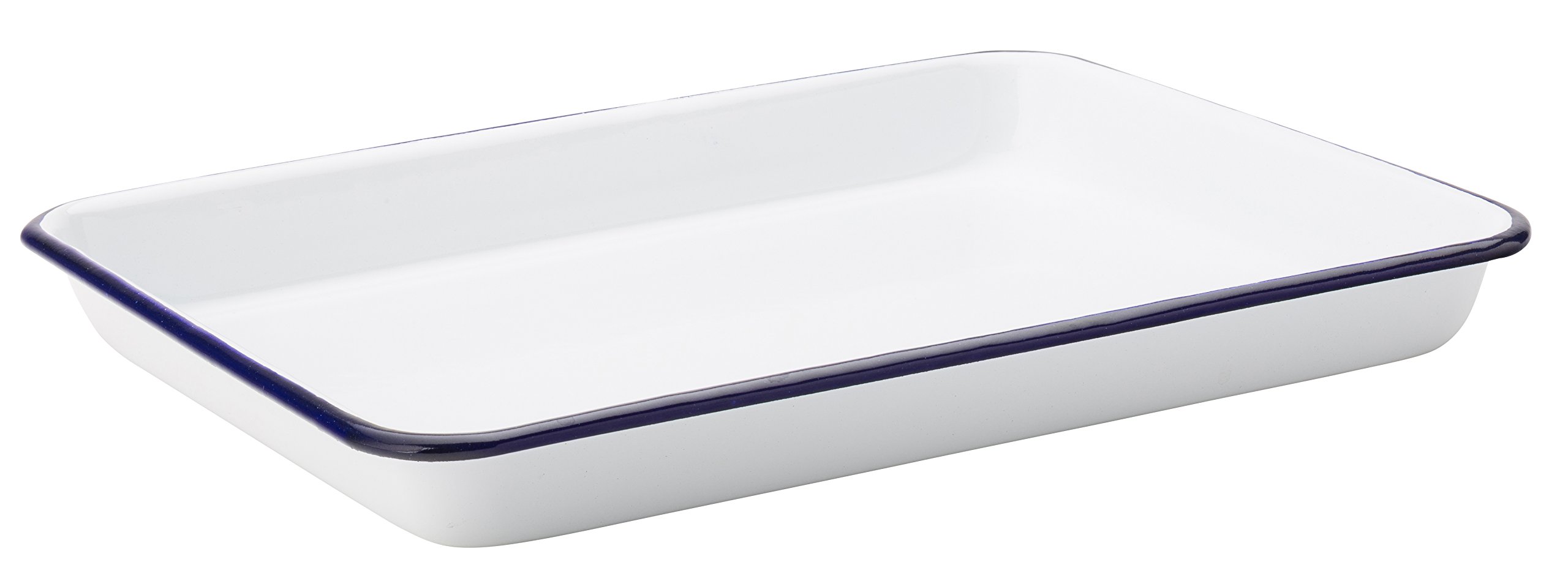 Eagle Enamel White Baking Tray 11" / 28cm - Set of 6 - White Enamel Baking Tray with Blue Rim 28 centimeters