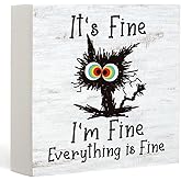 Funny Black Cat It's Fine I'm Fine Everything is Fine Funny Office Decor, Black Cat Desk Accessories Gift for Cat Lover Coworker Friends, Home & Office Tabletop Shelf Decoration