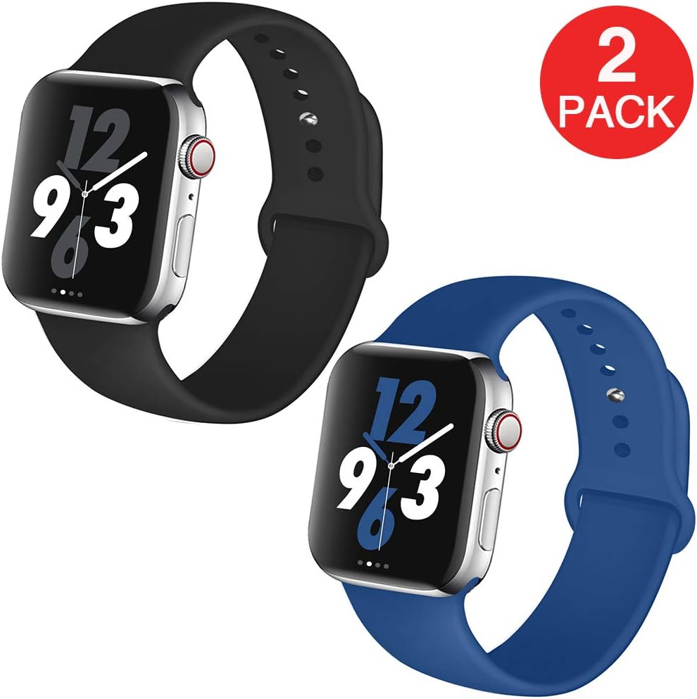 Kaome Compatible with Apple Watch Band 44mm 42mm 2-Pack,Soft Strap Sport Band for iWatch Apple Watch Series 4, Series 3, Series 2, and Series 1(M/L,Black,Blue)