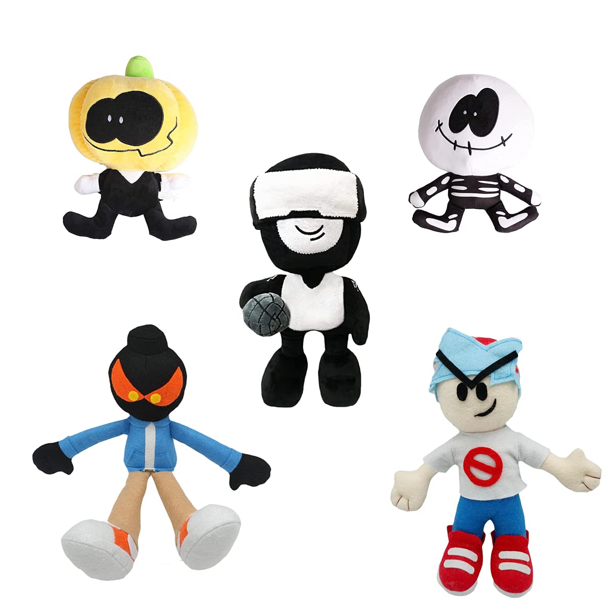 Friday Night Funkin Plush Toy, Friday Night Funkin' Stuffed Plushies Dolls Figurines (Boyfriend+Whitty+Skid+Pump+Tankman)