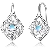 CUOKA MIRACLE Celtic Moonstone Earrings for Women S925 Sterling Silver Irish Celtic Knot Moonstone Earrings Small Hoop Leverback Earring for Women Jewelry Gifts for Family