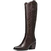 DREAM PAIRS Womens Cowboy Boots Wide Calf Comfortable Pull On Zipper Chunky Heel Pointed Toe Embroidered Western Cowgirl Knee High Boots Ladies Retro Tall Boot