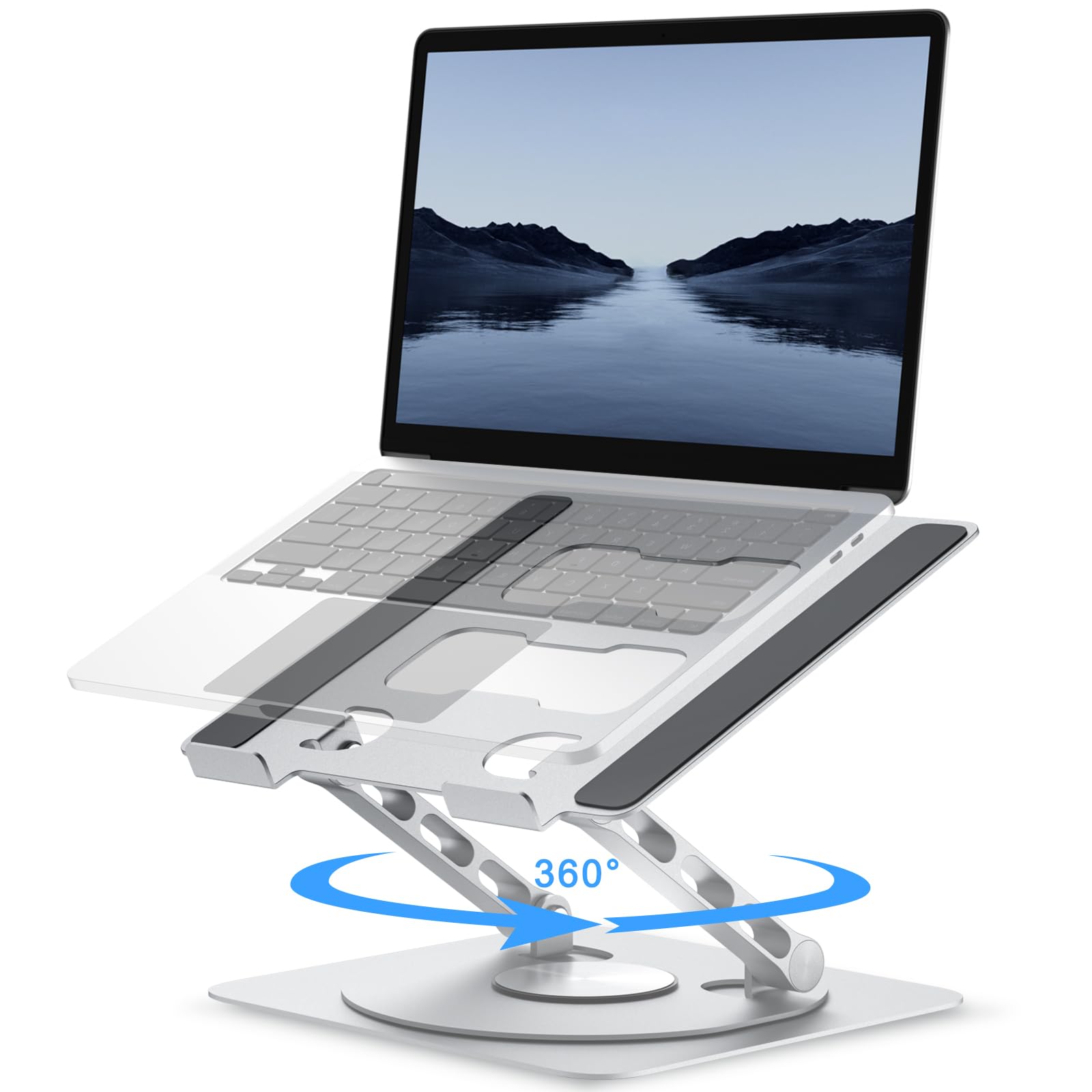 Laptop Stand for Desk with 360° Rotating Base,Ergonomic Foldable Notebook Holder,Height Adjustable & Muti-Angle Computer Riser, Compatible with MacBook, Air, Pro, and all 10-17 Laptops Tablets,silver