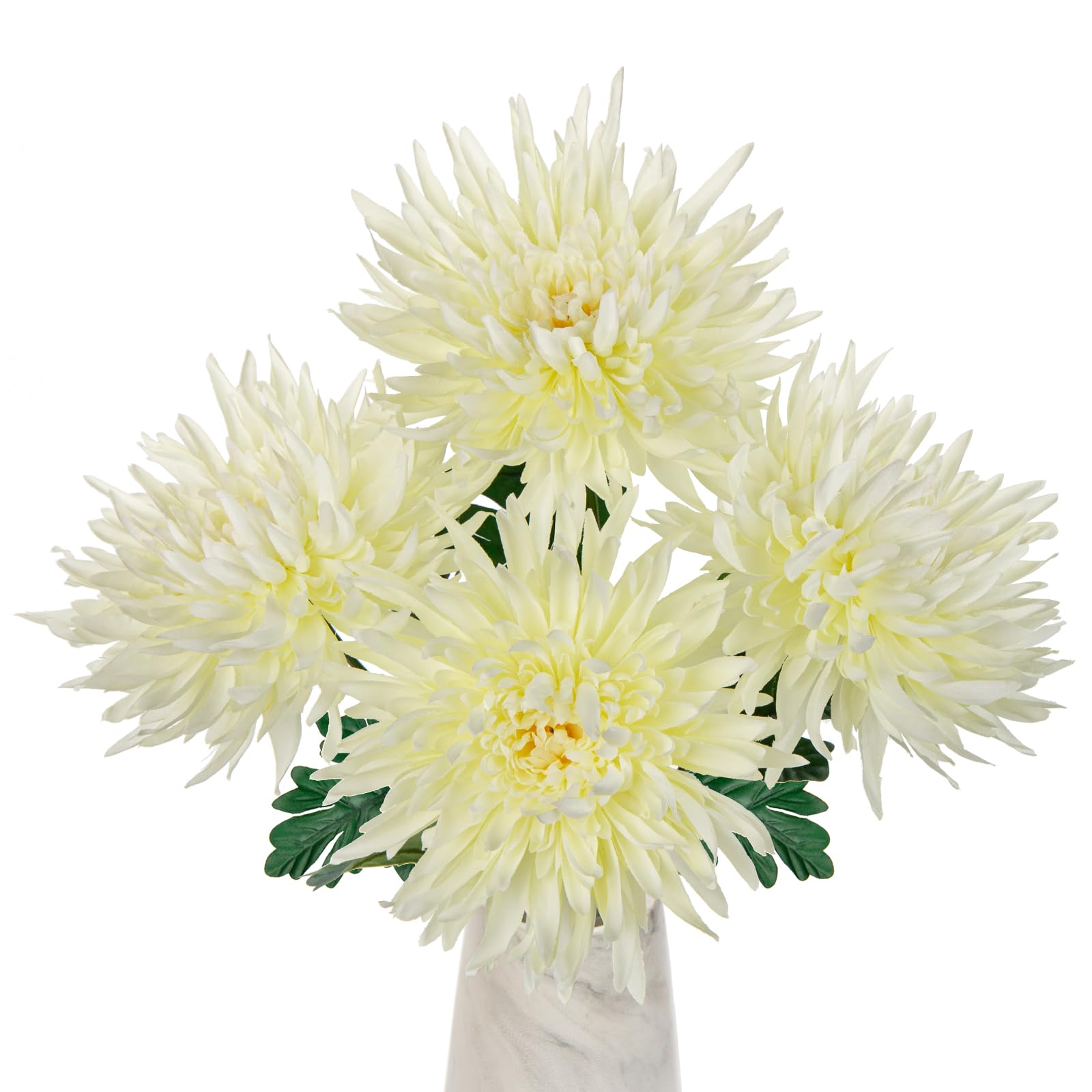 Oairse 6'' Large Artificial Chrysanthemum Flowers 4pcs Silk Flower with 65cm Long Stem Cream White Fake Flowers Faux Spider Mums Flower for Autumn Decorations Flora Arrangement Bridal Bouquet