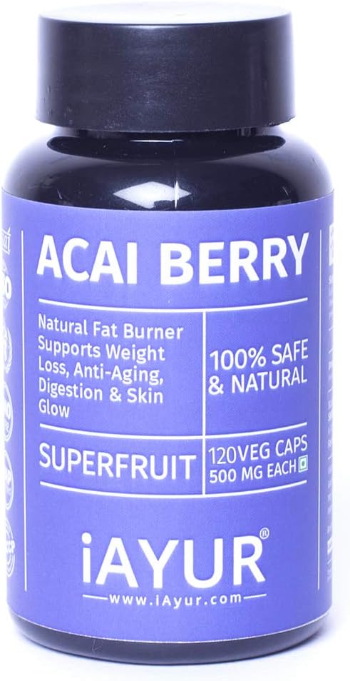 iAYUR Acai Berry Extract 500 Mg 120 Veg Caps | Tested & Certified 100% Potent, Natural, Pure & Safe - Supports Weight Loss Naturally