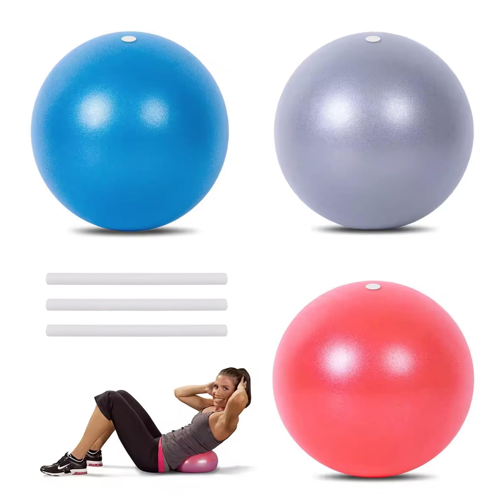 3 Pieces 20cm/7.87in Soft Pilates Ball with 3 Pumps - Mini Exercise Ball for Core Balance, Strengthening, PVC Yoga Ball for Gym