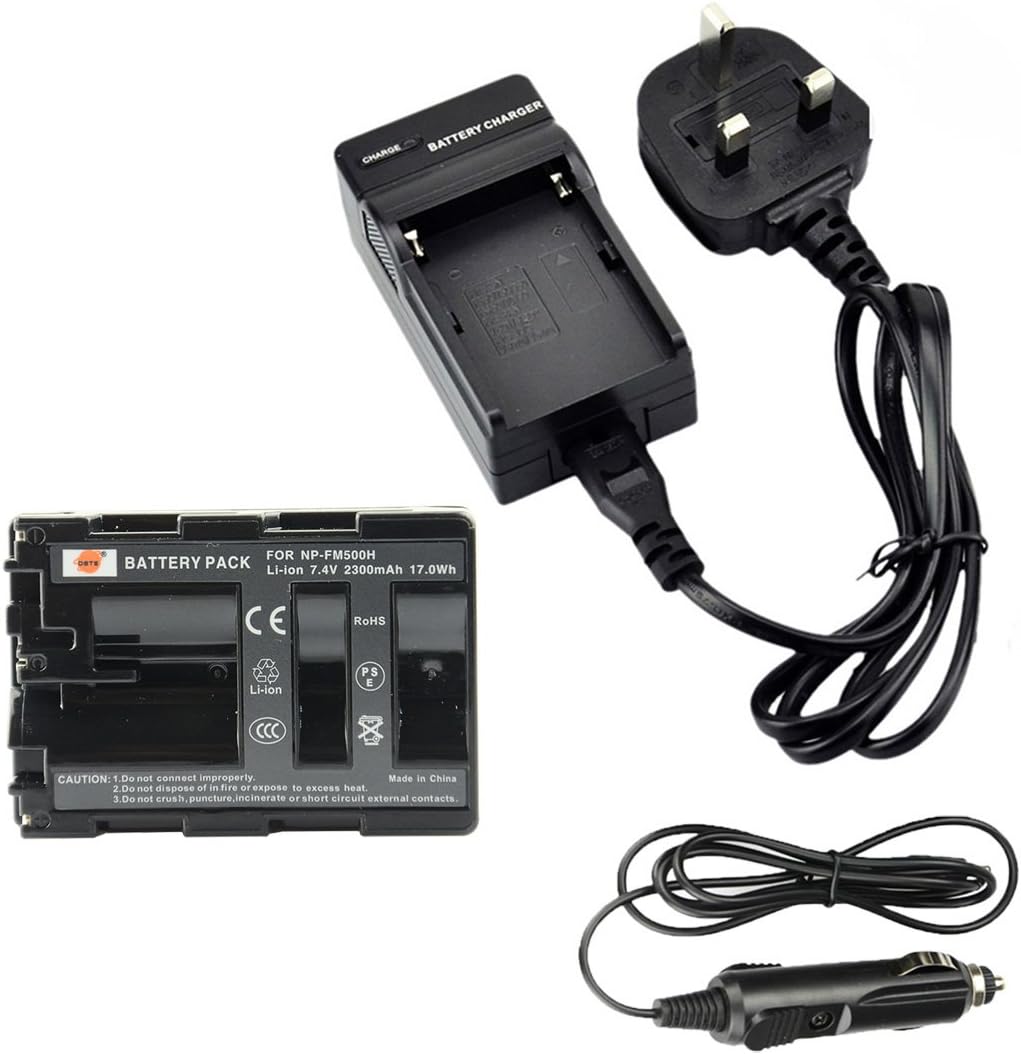 DSTE NP-FM500H Rechargeable Li-ion Battery + Charger DC01 Compatible with Sony BC-VM10, Alpha SLT-A57, A58, A65, A65V, A77