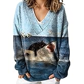 Akivide Women's Casual Floral and Animal Graphic Printed Oversized Sweatshirt 2025 Fall Trendy Long Sleeve Pullover Tops