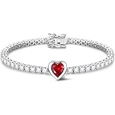 FANCIME 7mm Heart Birthstone Tennis Bracelet for Women Fine Jewelry Wedding Bridal Prom Birthday Gift for Women Her, Length 7 Inch