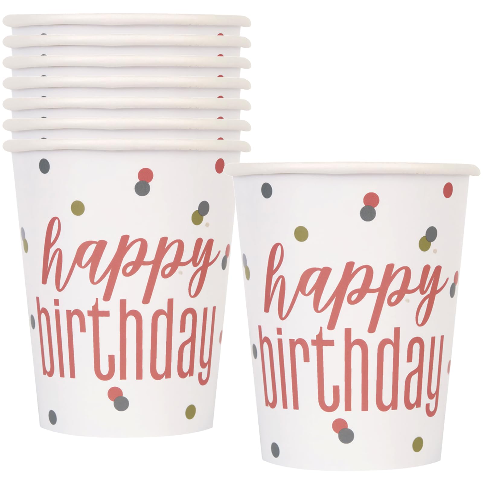 Unique 84896 Birthday Paper Cups - 9 oz. | Disposable | Glittery Rosegold | 8 Pcs, Rose Gold, 8 Count (Pack of 1)