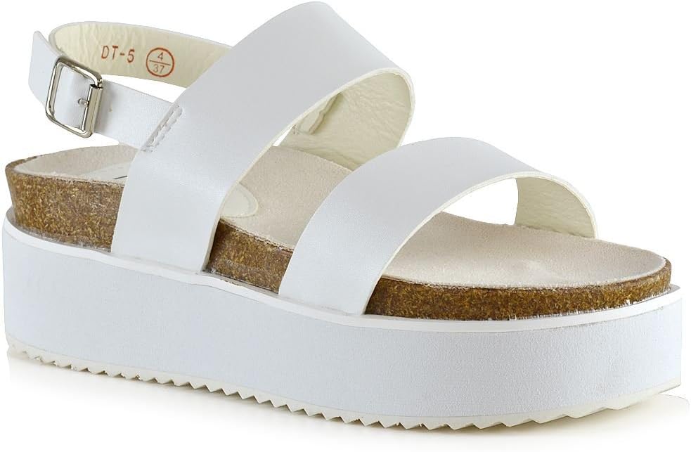 Womens Low Heel Platform Wedge Sandals Ladies Casual Strappy Flat Chunky Shoes Size 3-8