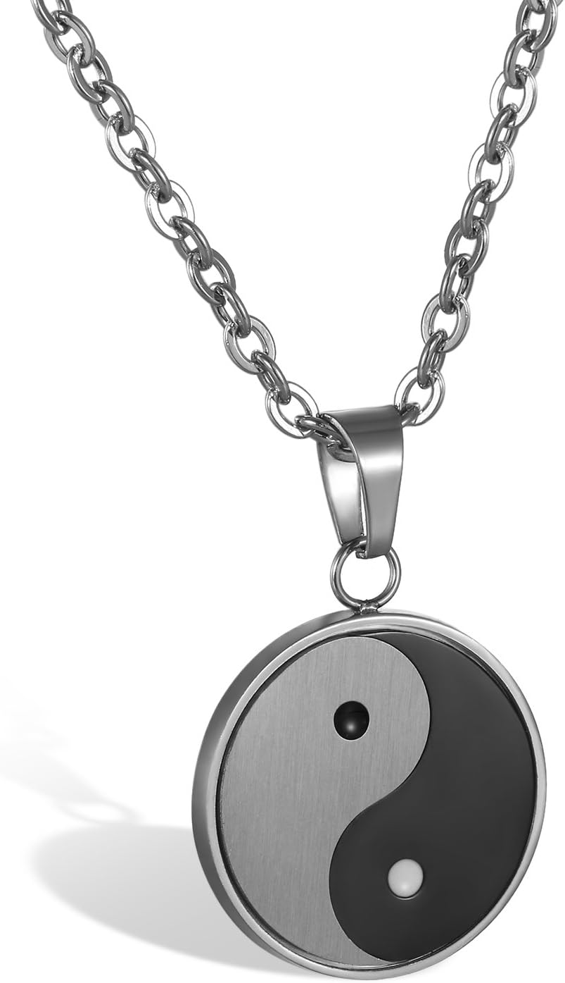JewelryWe Unisex Mens Vintage Style Yin Yang Pendant Necklace Chain (with Gift Bag)