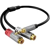 3.5mm to 2 RCA Audio Y-Splitter Cable 0.6 Feet, 1/8 Inch (3.5mm) TRS Stereo Male to Dual RCA Female Hi-Fi Sound Auxiliary Y Adapter Converter Connector for iPhone, Tablet Computer, MP3, Speaker