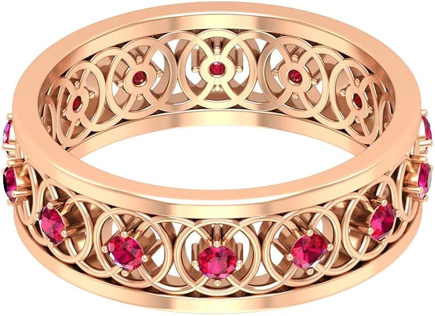 Vintage Wedding Band, Antique 0.56Ct Ruby Ring, Unique Eternity Ring