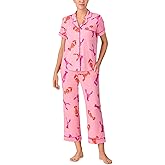 kate spade new york Pajamas for Women 2 Piece Set - Recycled Poly Jersey Notch Collar Short Sleeve Button Top & Cropped Pants