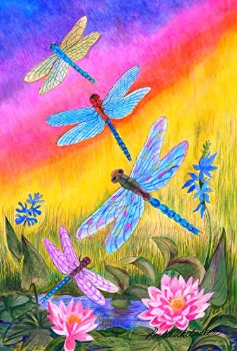 Toland Home Garden 1010199 Dusk Dragonflies Dragonfly Flag 28x40 Inch Double Sided Dragonfly Garden Flag for Outdoor House Flower Flag Yard Decoration