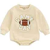 ZAXARRA Newborn Baby Boy Girl Fall Outfit Letter Football Print Embroidery Romper Long Sleeve Pullover Sweatshirt Jumpsuit