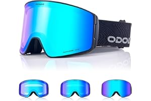 Odoland Photochromic Ski Goggles for Men Women Adult, Snow Snowboard Goggles with Pattern Strap for All Day Skiing Sports