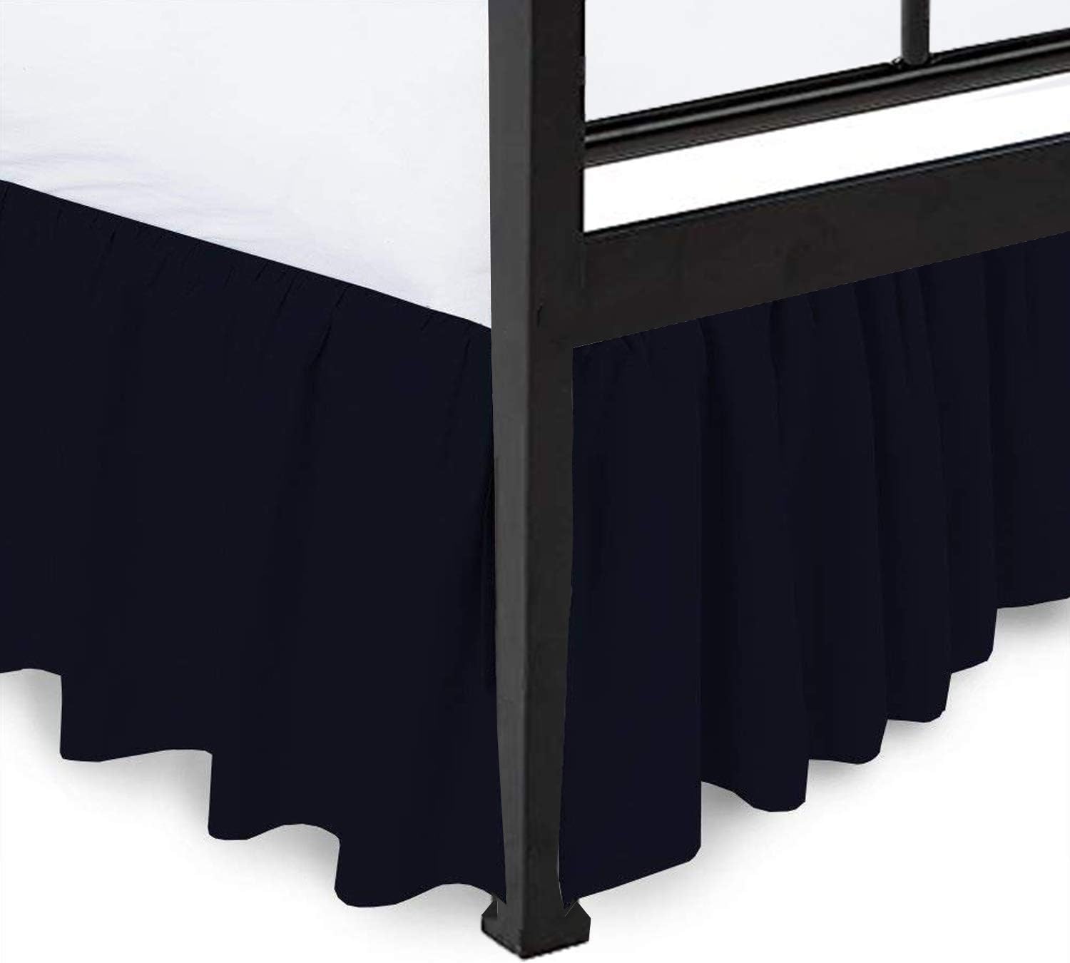Ruffled Bed Skirt with Split Corner 100% Microfiber Soft,Sheen & Wrinkle Free Bed Skirt Gathered Style Dust Ruffle Bed Skirt with 18 Inch Drop Three Sided Coverage Dust Ruffle (Navy Blue,Queen)